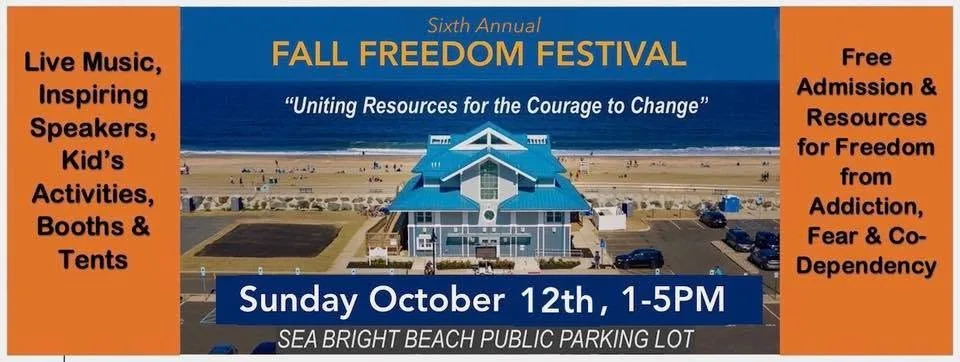 Fall Freedom Festival banner on the Sea Bright beach public parking lot