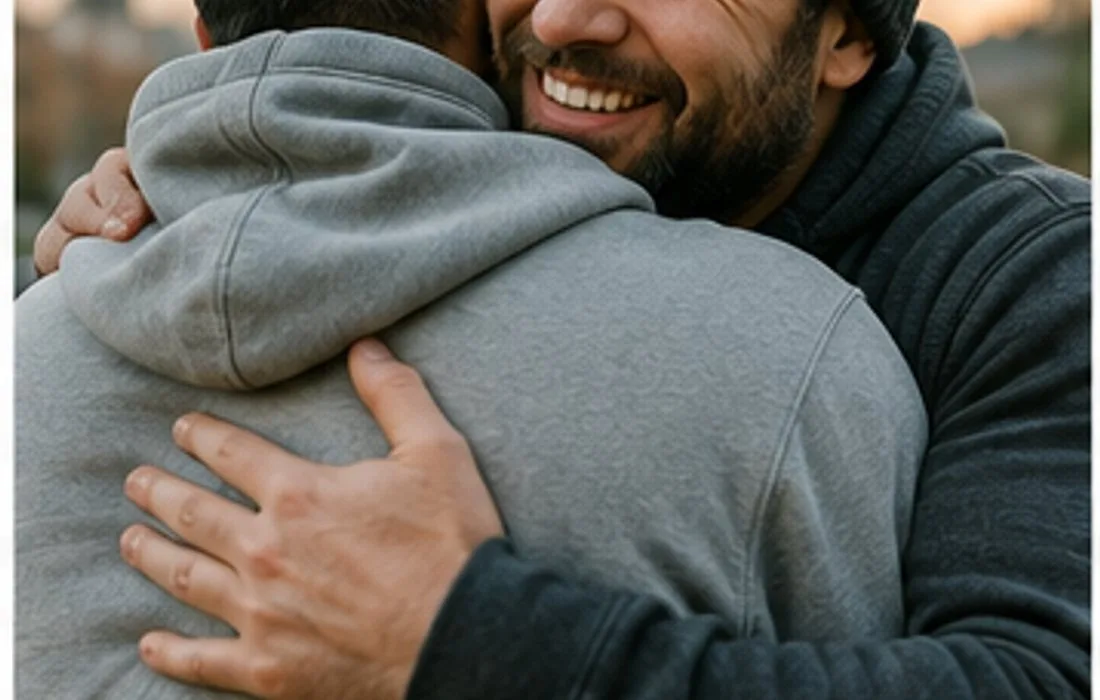Two people sharing an encouraging moment outdoors